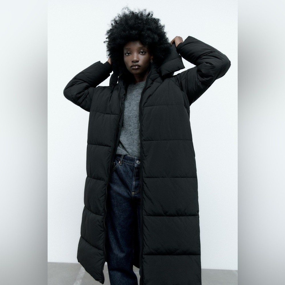 Zara Extra Long Puffer Coat in Black